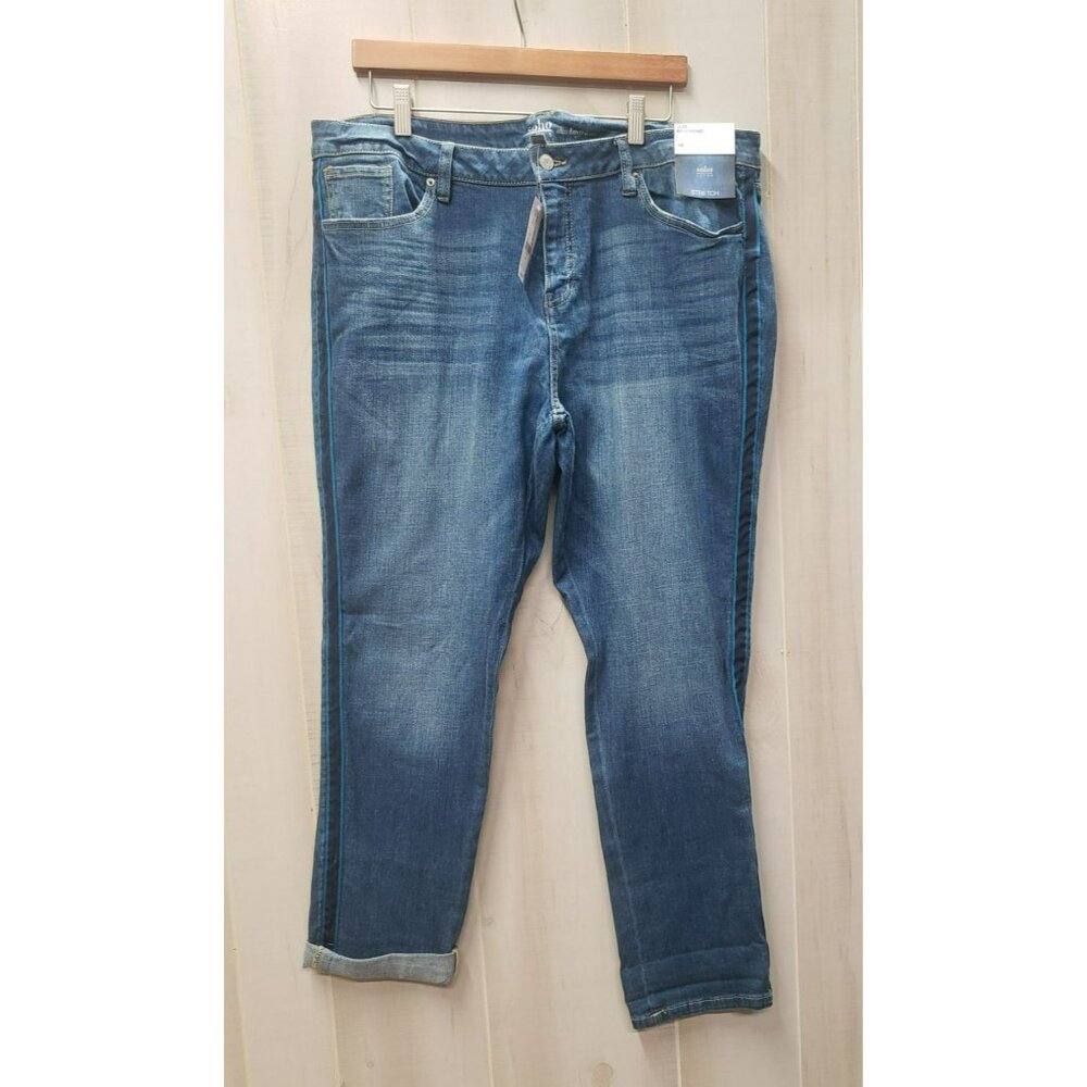 NY & Co Soho Jeans Slim Boyfriend Size 18 Stretch Denim Blue With Tuxedo Stripe